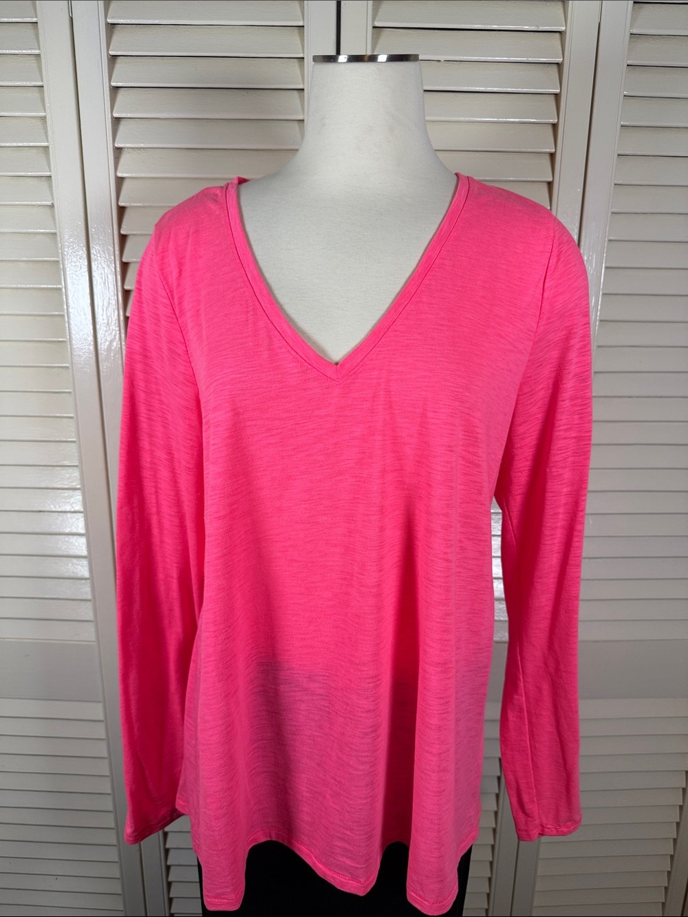 Lilly Pulitzer Etta Long Sleeve V-Neck Top Pink Slub Knit Tee Size XL EUC